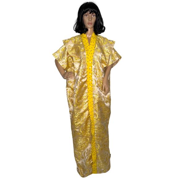 Vintage Y2K OOAK Gold Brocade Baroque Robe with Studded Yellow Trim medium - Picture 1 of 14